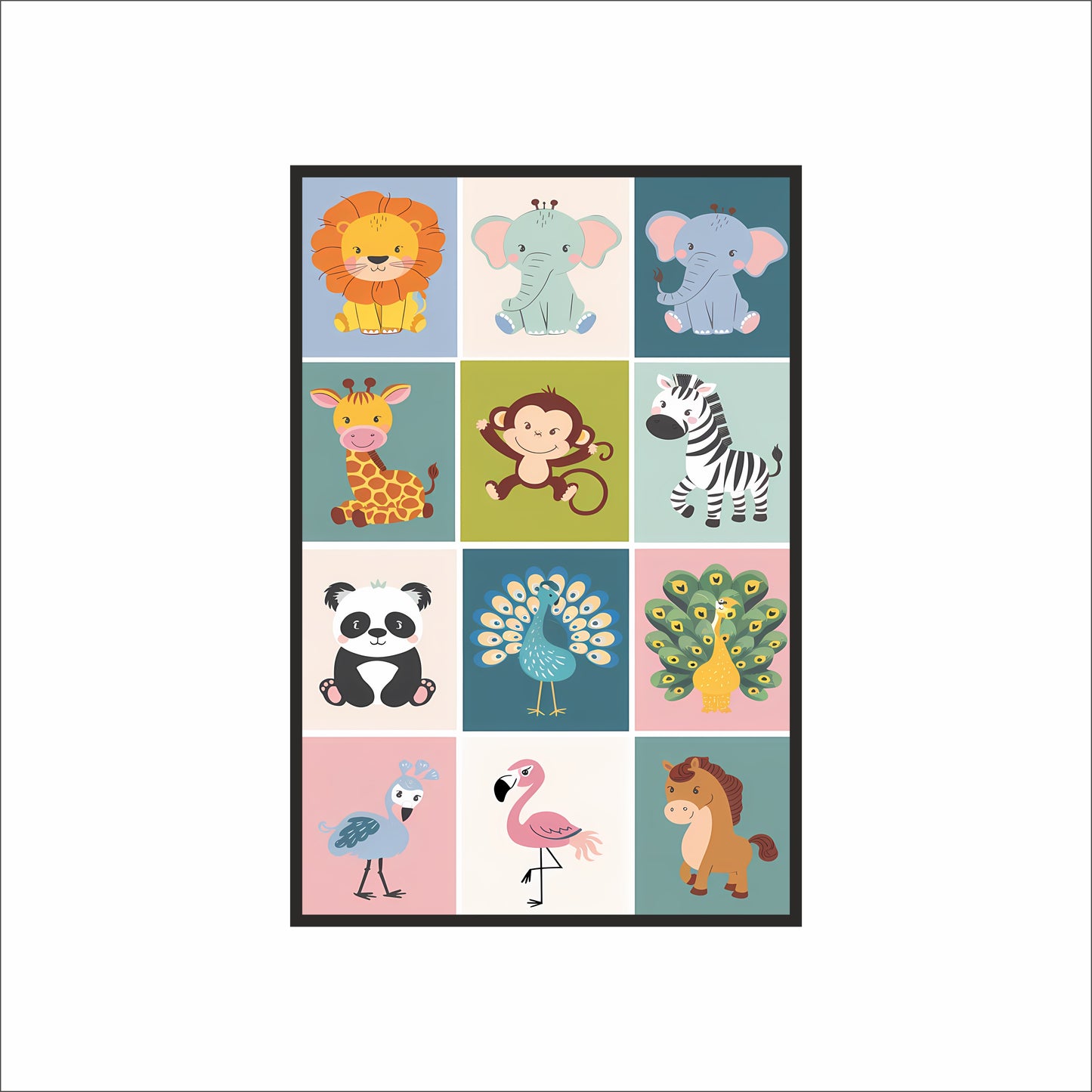 Cute Jungle Friends Wall Frame – Adorable Animal Art for Kids’ Room 🦁🐘🦓
