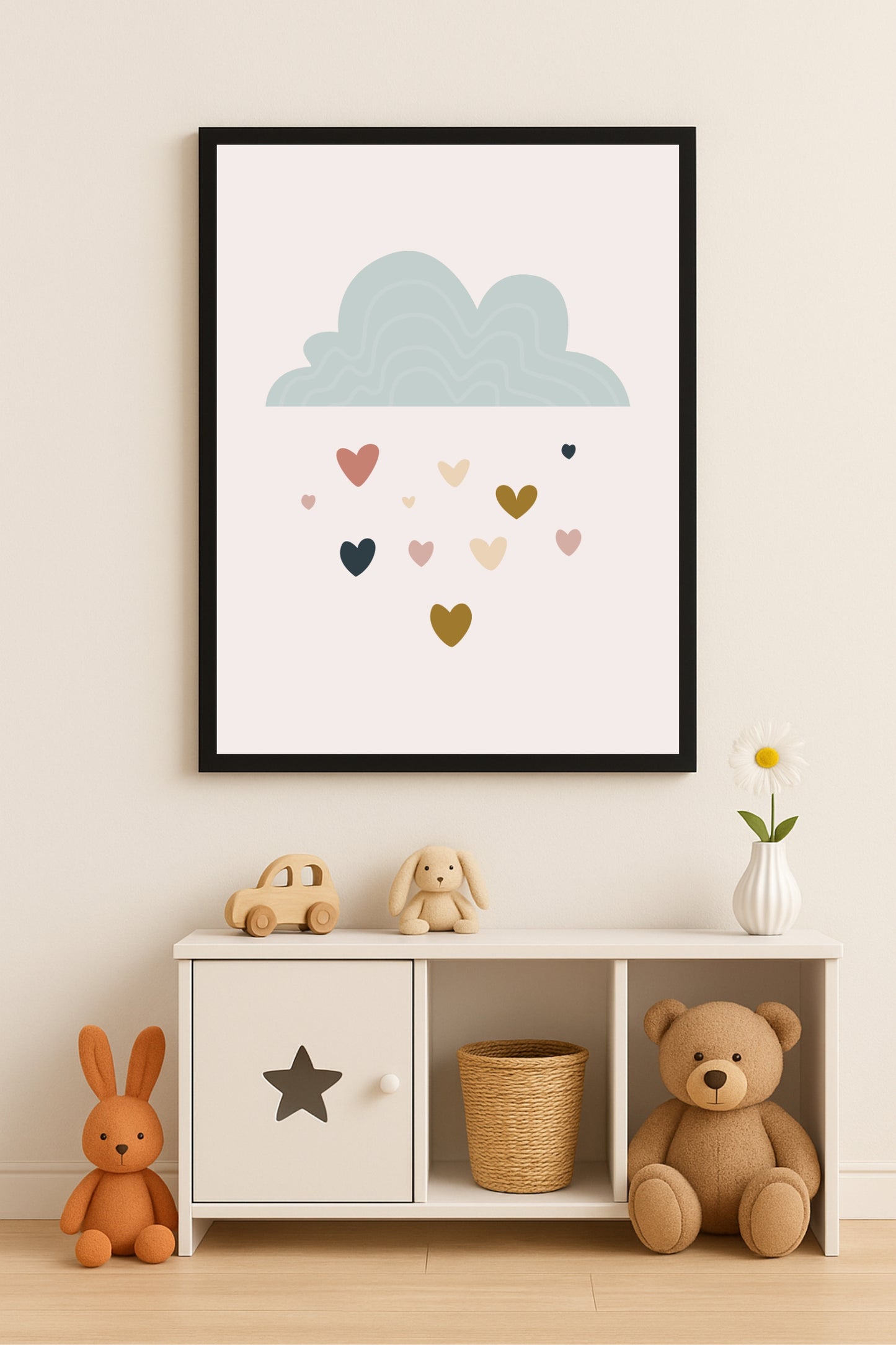 Love Rain Cloud Wall Frame – Cute Boho Kids’ Room Art ☁️💖