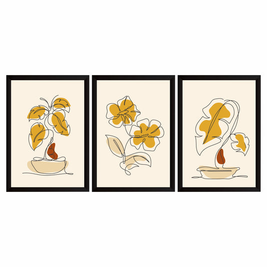 Abstract Floral Line Art Wall Decor Set of 3