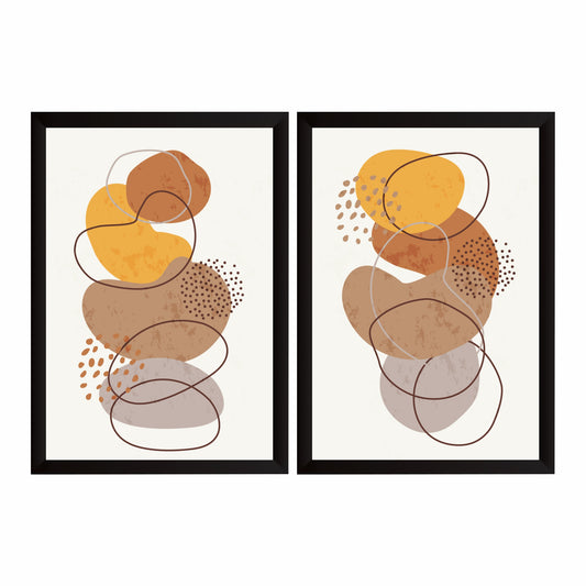Abstract Organic Shapes Wall Art Set of 2 | Terracotta Mustard Beige Minimalist Modern Prints