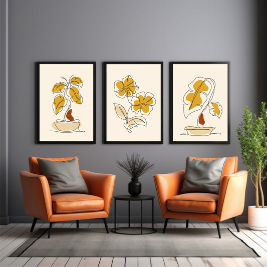 Abstract Floral Line Art Wall Decor Set of 3