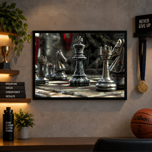 Chess Wall Art | Framed Chess Board & King Artwork | Strategy & Mindset Sports Décor