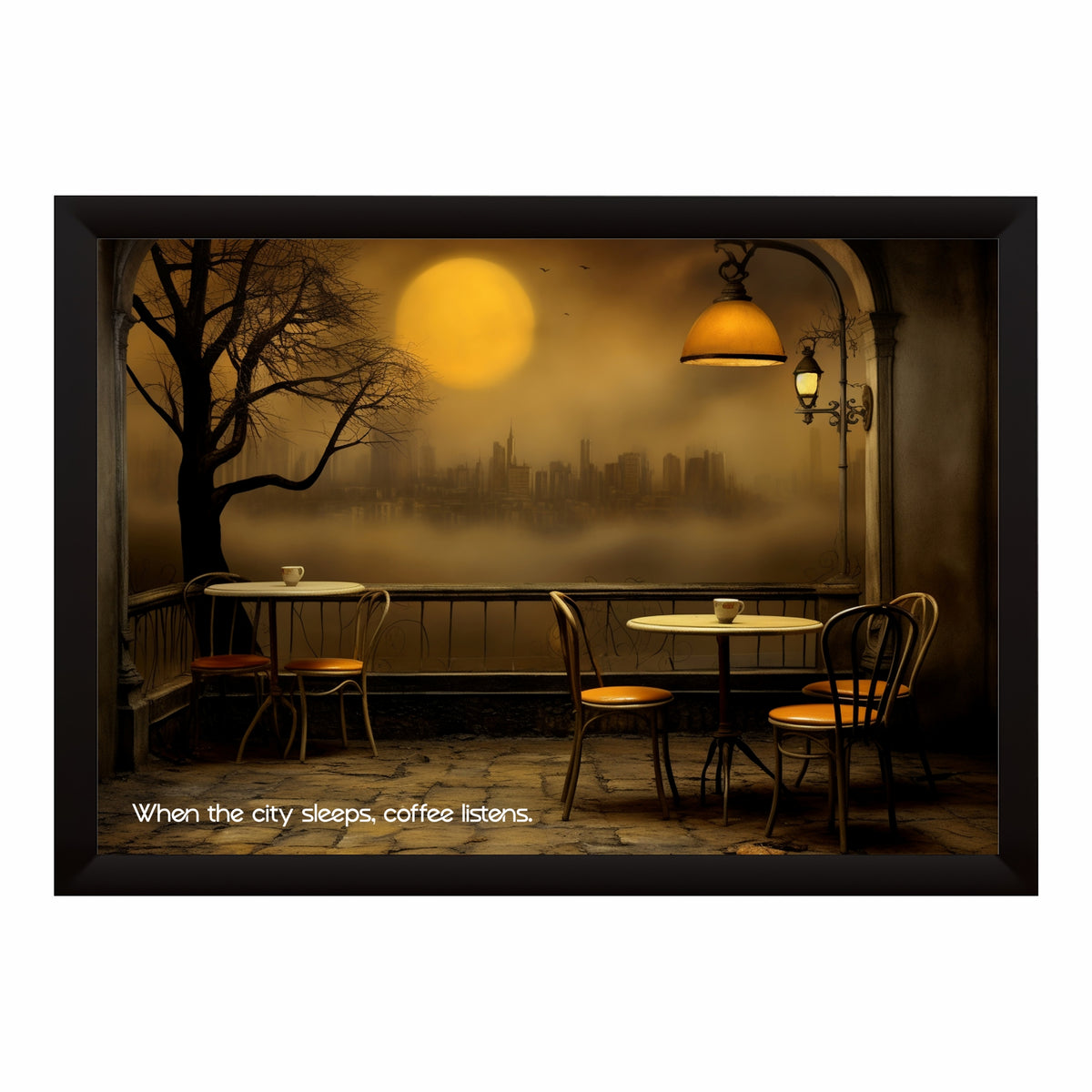 Coffee Café Wall Art | Cozy Night Coffee Canvas Print | Minimalist Coffee Poster
