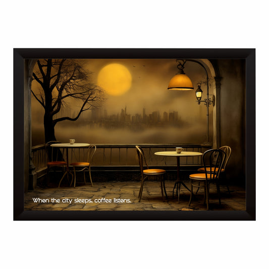 Coffee Café Wall Art | Cozy Night Coffee Canvas Print | Minimalist Coffee Poster
