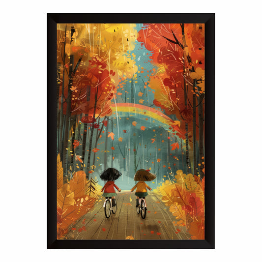 Autumn Forest Kids Wall Art | Whimsical Bicycle Adventure Print