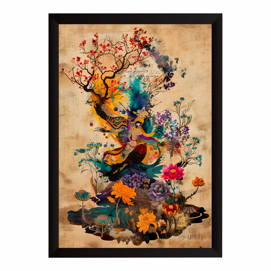 Persian Floral Woman Wall Art | Oriental Vintage Artwork
