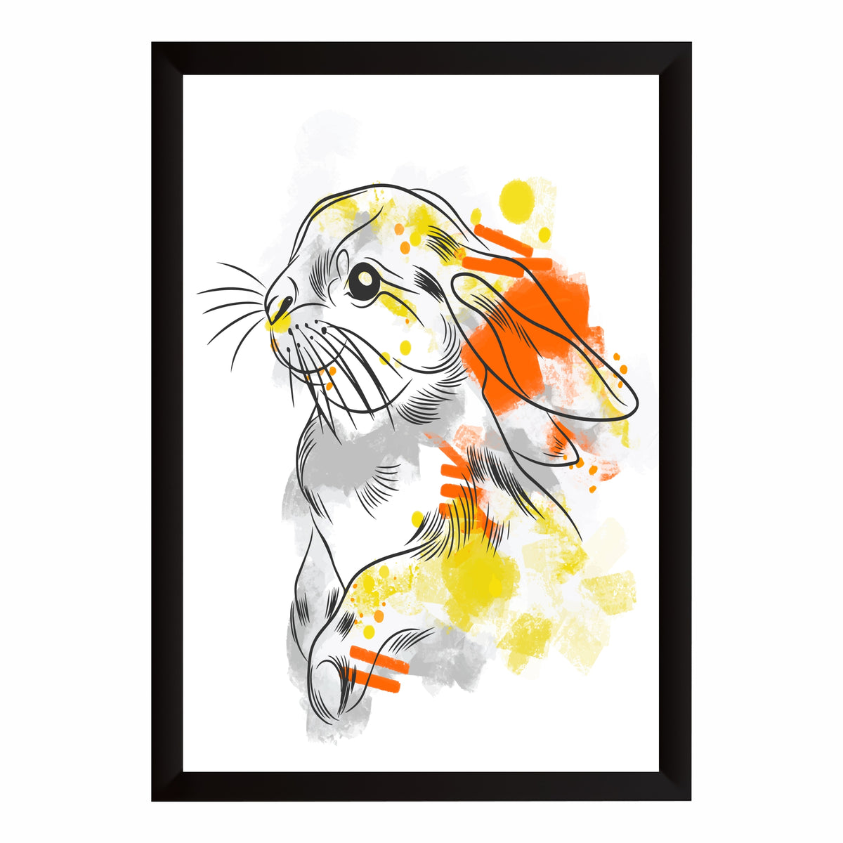 Rabbit Wall Art | Framed Colorful Bunny Artwork | Cute Animal & Modern Décor