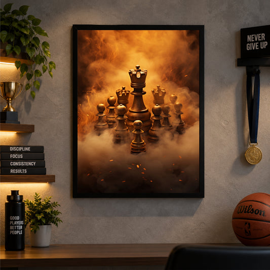 Chess Wall Art – King Chess Piece Strategy Poster, Luxury Chess Board Game Artwork, Modern Framed Wall Décor for Office, Study Room & Game Room