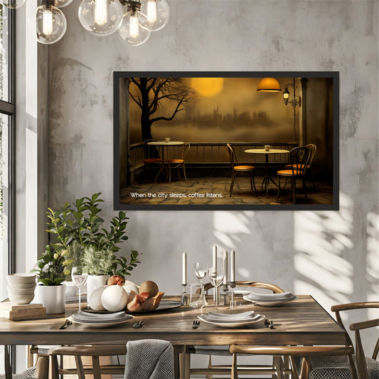 Coffee Café Wall Art | Cozy Night Coffee Canvas Print | Minimalist Coffee Poster