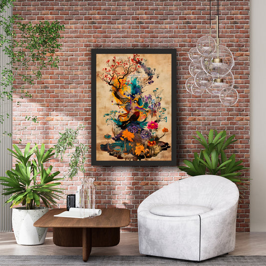 Persian Floral Woman Wall Art | Oriental Vintage Artwork
