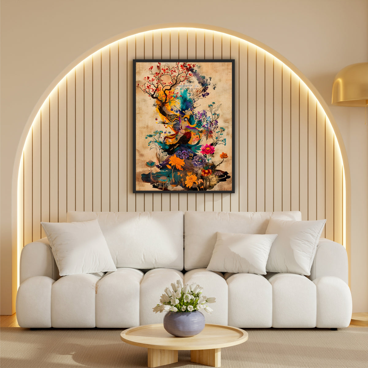 Persian Floral Woman Wall Art | Oriental Vintage Artwork