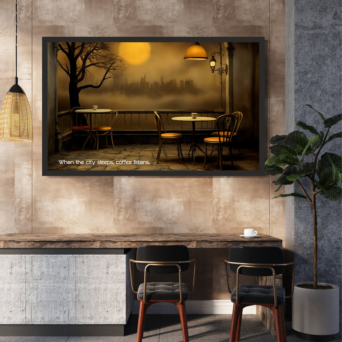 Coffee Café Wall Art | Cozy Night Coffee Canvas Print | Minimalist Coffee Poster