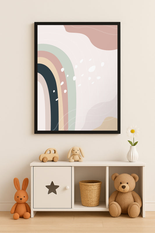 Pastel Rainbow Wall Frame – Joyful Abstract Art for Kids’ Room Décor 🌈