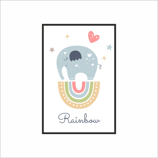 Cute Elephant & Rainbow Wall Frame – Adorable Art for Kids’ Room Décor 🐘🌈