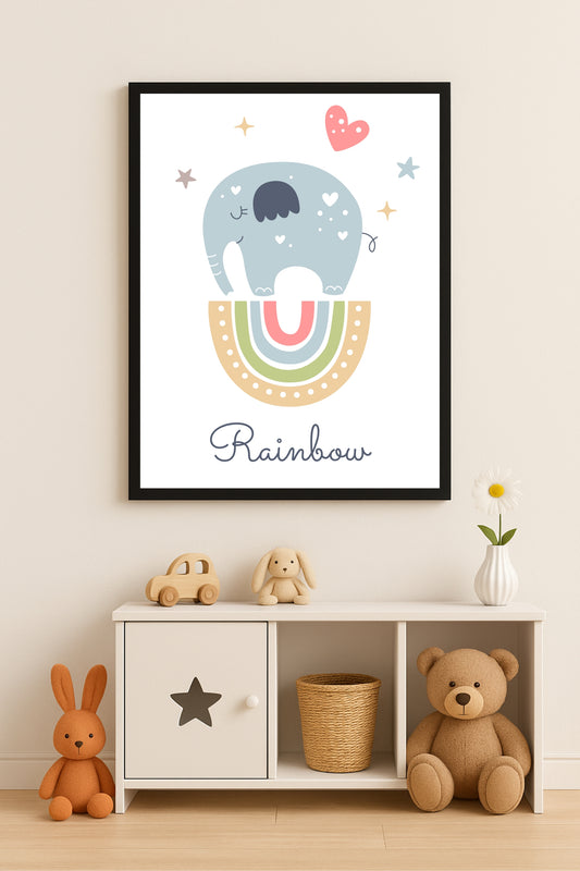 Cute Elephant & Rainbow Wall Frame – Adorable Art for Kids’ Room Décor 🐘🌈