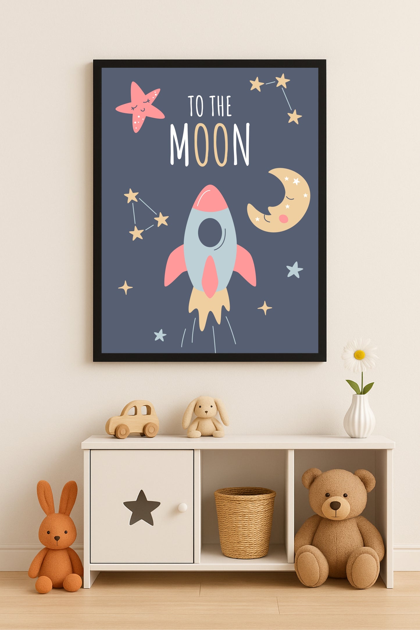 🚀 “To The Moon” Kids Wall Art – Cute Space Theme Room Décor 🌙✨