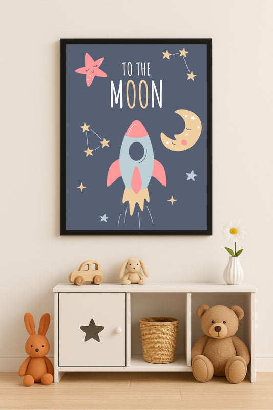 🚀 “To The Moon” Kids Wall Art – Cute Space Theme Room Décor 🌙✨
