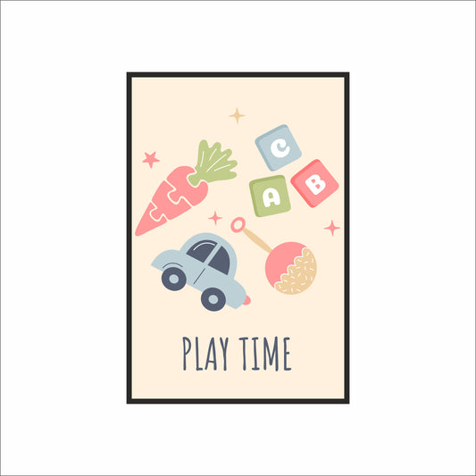 🧸 “Play Time” Kids Wall Art – Fun Toy Theme Frame for Nursery & Playroom 🎨