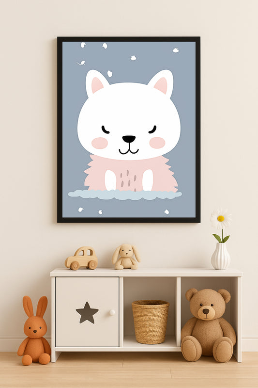 🐻 Cute Bear Kids Wall Art – Soft Pastel Nursery Room Frame 🌙