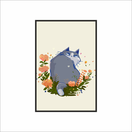 🐱 Cute Chubby Cat Kids Wall Art – Playful Nursery Room Frame 🌼