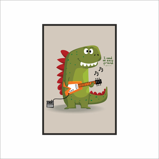 🦖 Rockstar Dino Kids Wall Art – Fun & Musical Nursery Frame 🎸