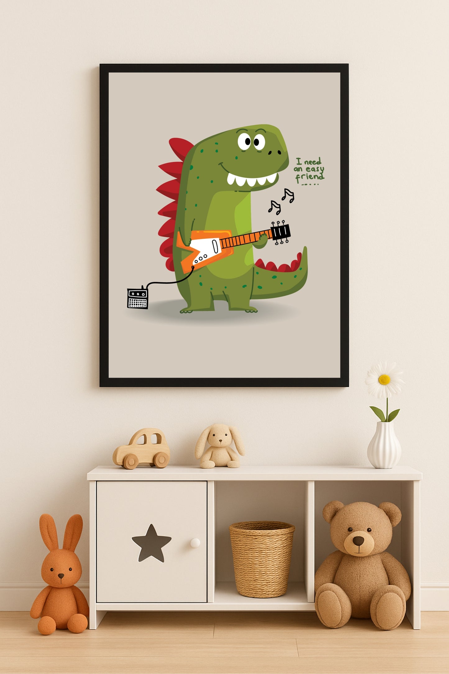 🦖 Rockstar Dino Kids Wall Art – Fun & Musical Nursery Frame 🎸