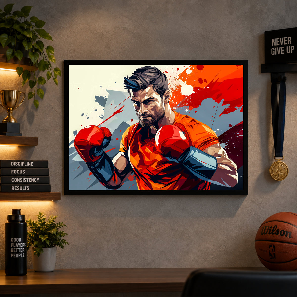 Boxing Wall Art | Framed Boxer Action Poster | Boxing Sports & Fitness Décor