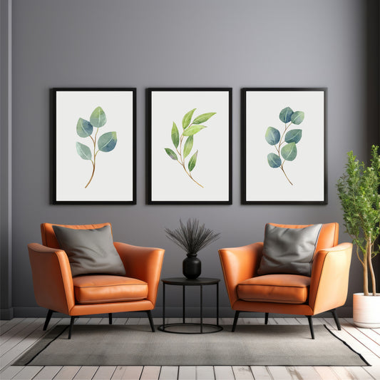 Watercolor Eucalyptus Botanical Wall Art Set of 3