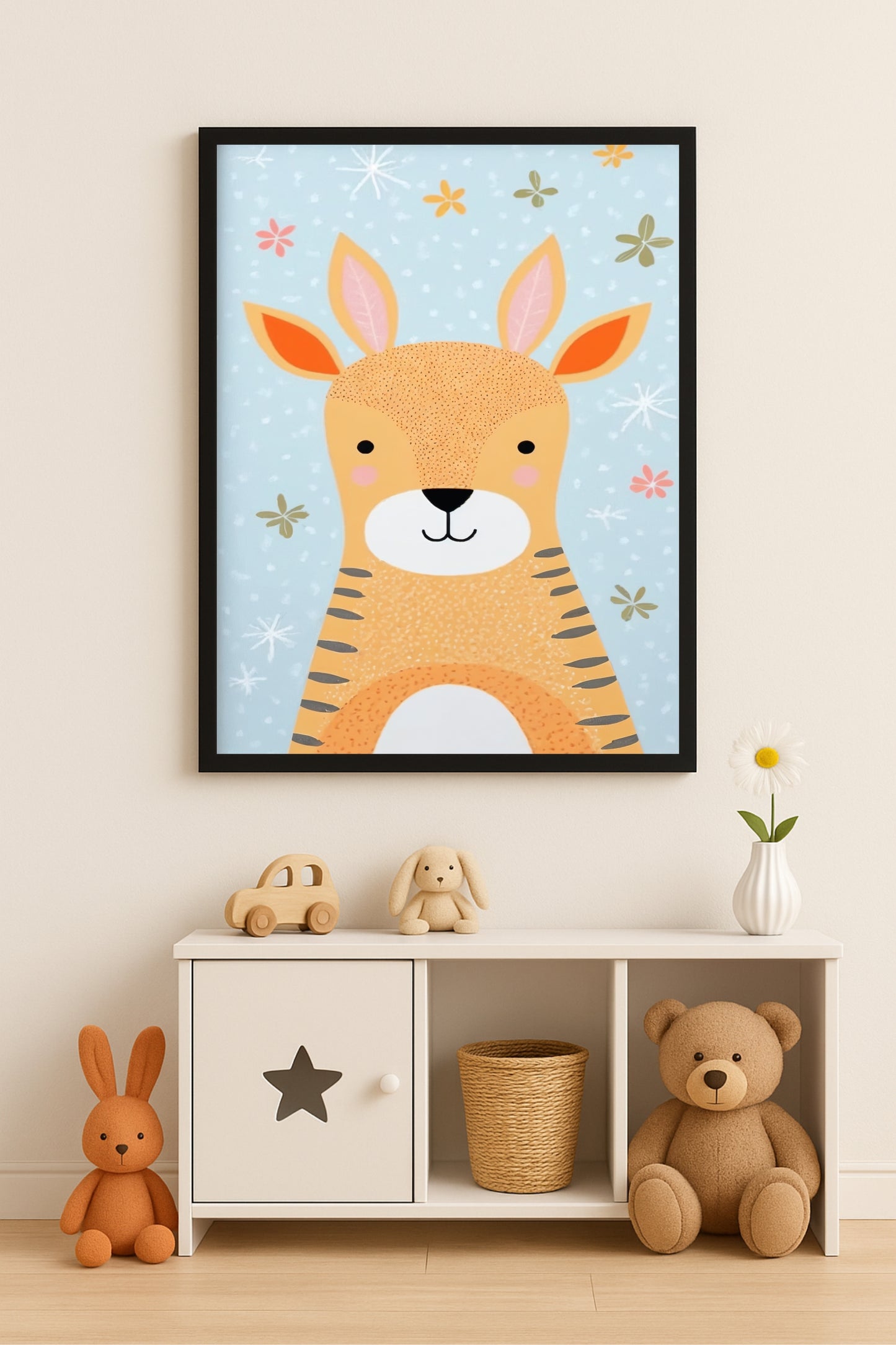Cute Kangaroo Wall Frame – Playful Animal Art for Kids’ Room 🦘🌼