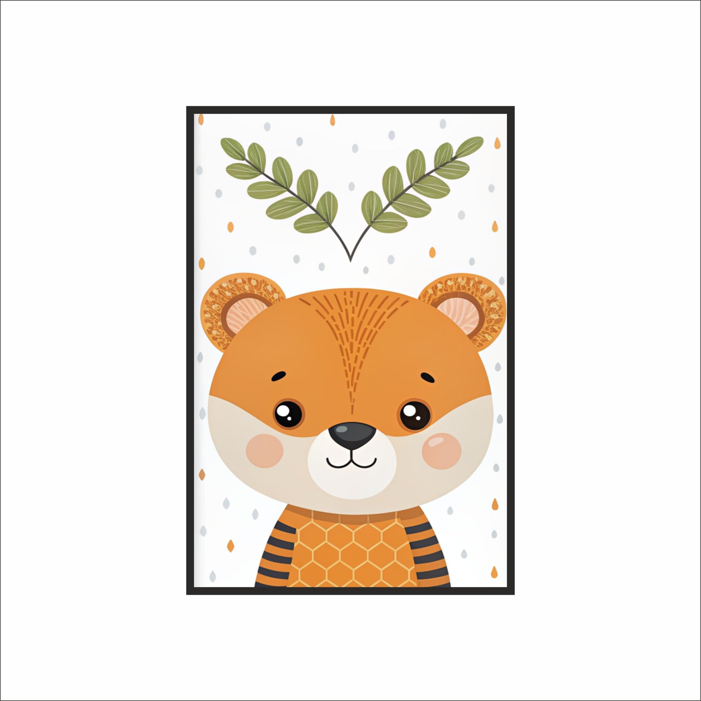 🧡 Cute Orange Bear Wall Frame – Playful Animal Art for Nursery & Kids Room