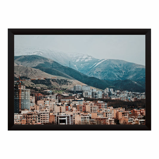 Mountain Cityscape Wall Art | Snow-Capped Mountains Photography | Framed Wall Decor