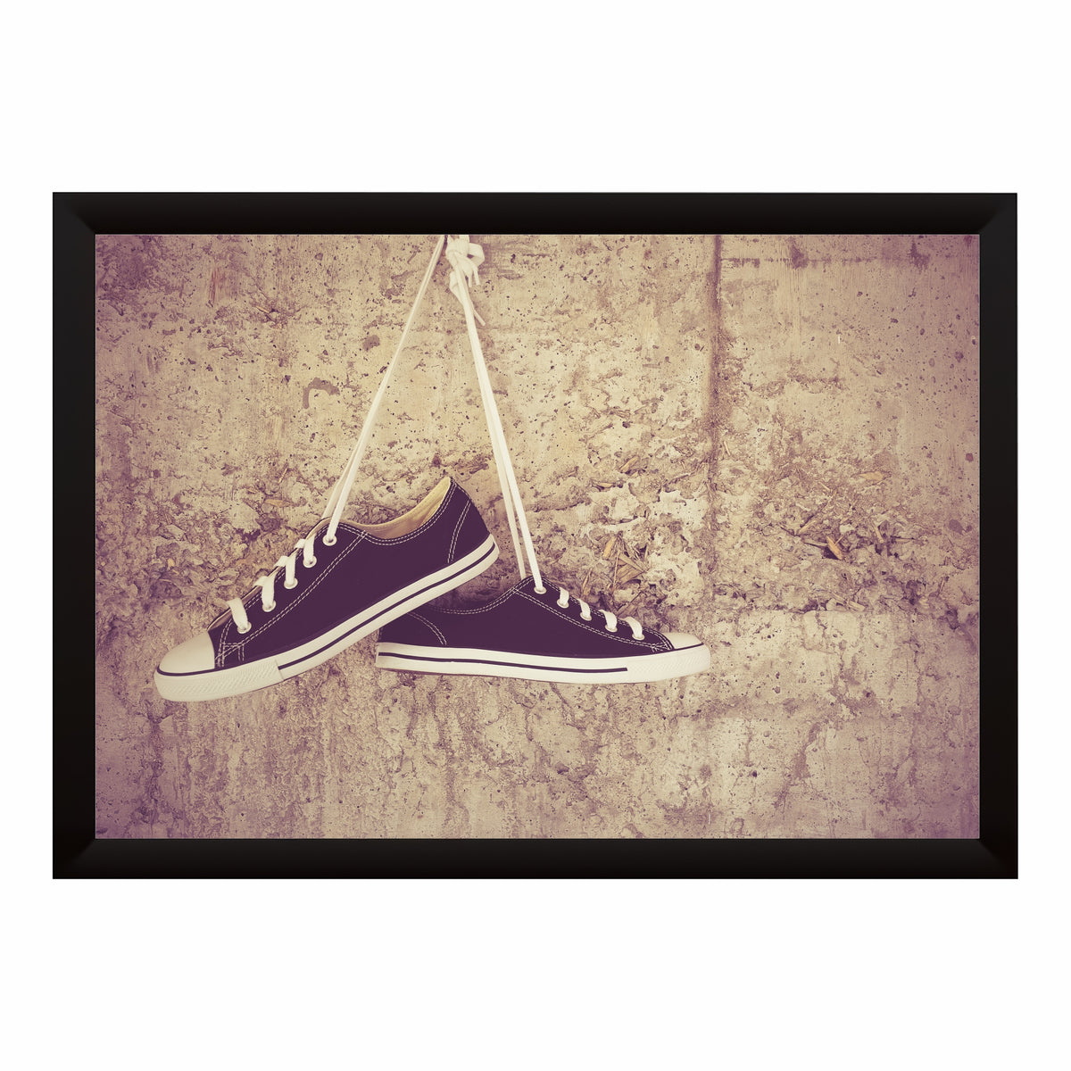 Purple Sneakers Wall Art | Hanging Shoes Artwork | Vintage Footwear Decor