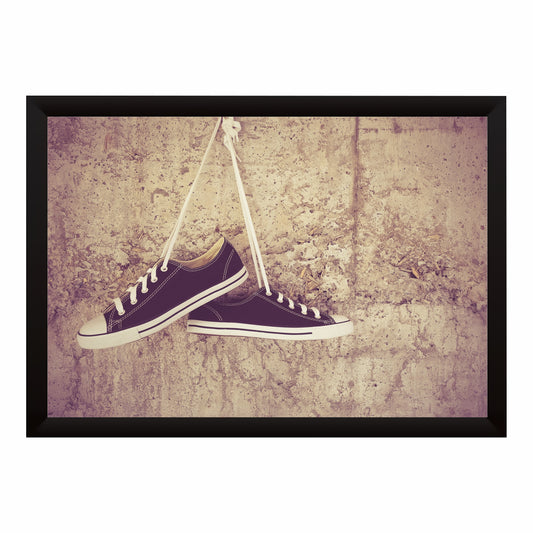 Purple Sneakers Wall Art | Hanging Shoes Artwork | Vintage Footwear Decor