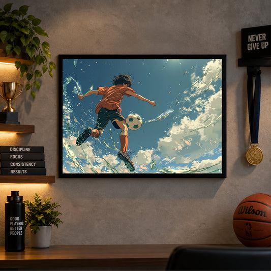 Football Wall Art | Framed Soccer Player Action Poster | Sports & Motivation Décor