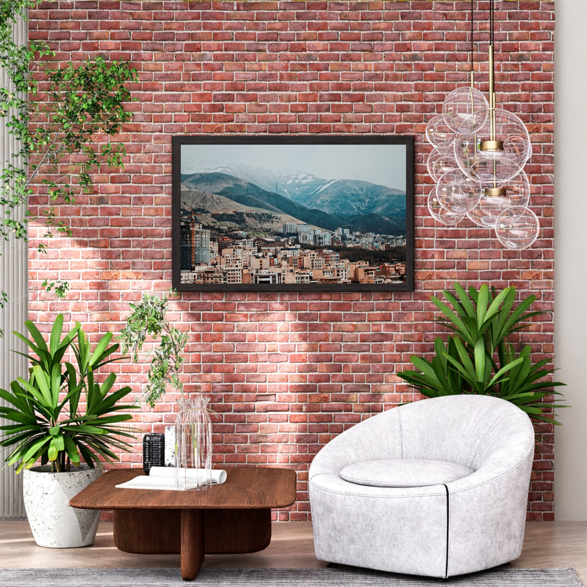 Mountain Cityscape Wall Art | Snow-Capped Mountains Photography | Framed Wall Decor