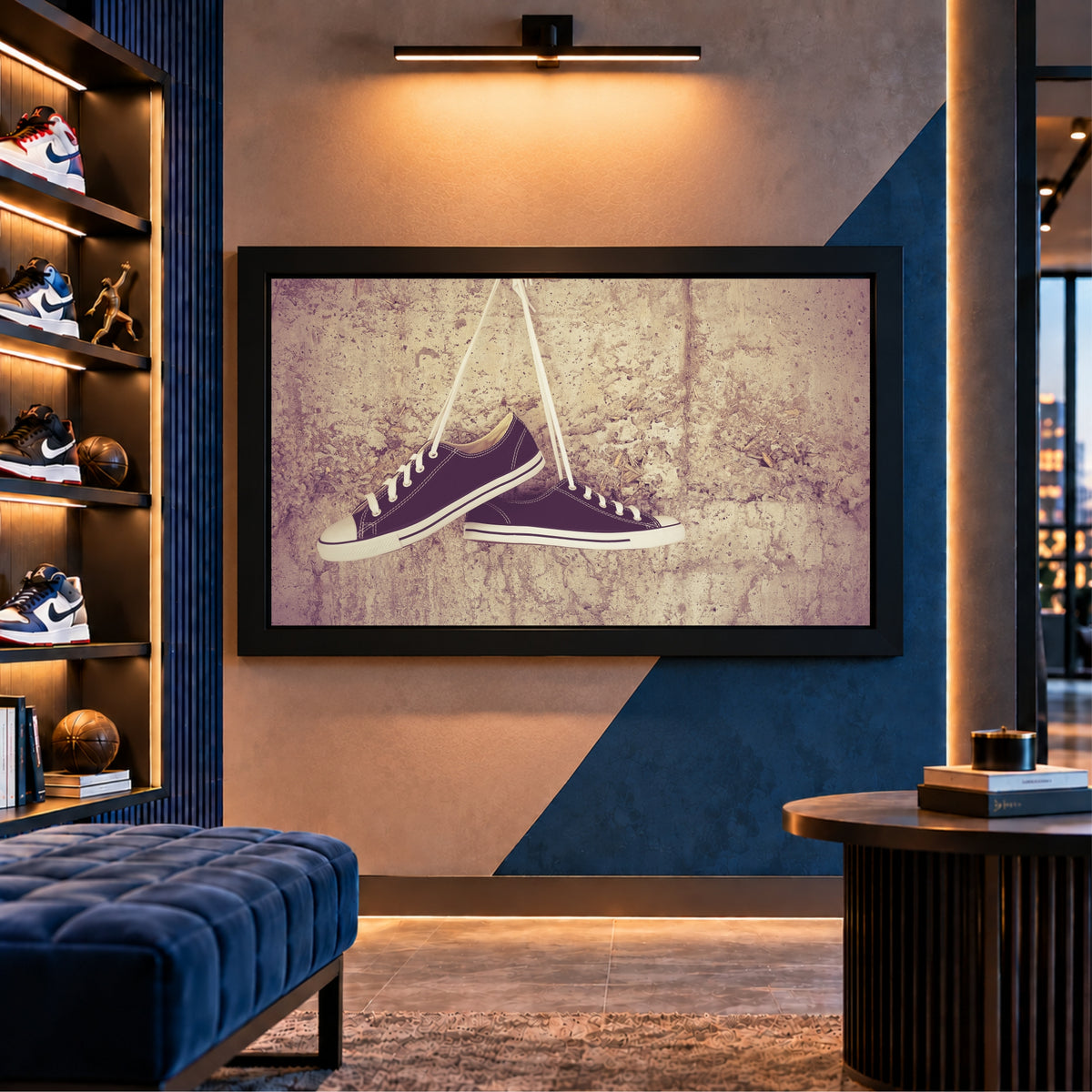 Purple Sneakers Wall Art | Hanging Shoes Artwork | Vintage Footwear Decor