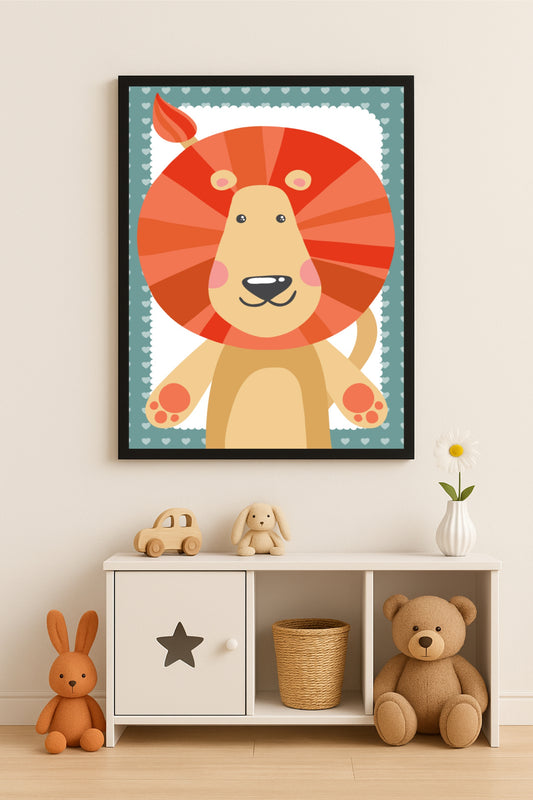 🦁 Cute Lion Wall Frame – Jungle King Art for Nursery & Kids Room