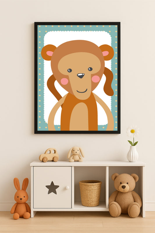 Playful Monkey Wall Frame – Cute Jungle Theme Art for Kids’ Room Décor 🐵💙