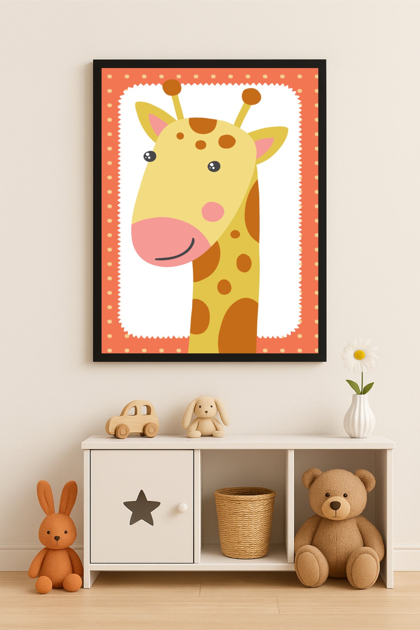 Happy Giraffe Wall Frame – Adorable Safari Theme Art for Kids’ Room Décor 🦒💛