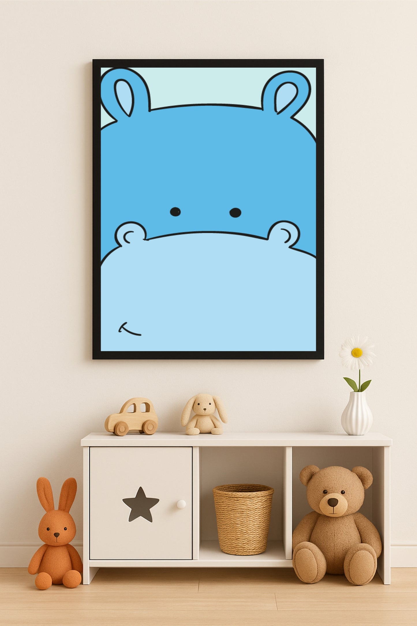 Happy Hippo Wall Frame – Cute Animal Art for Kids’ Room Décor 🦛💙