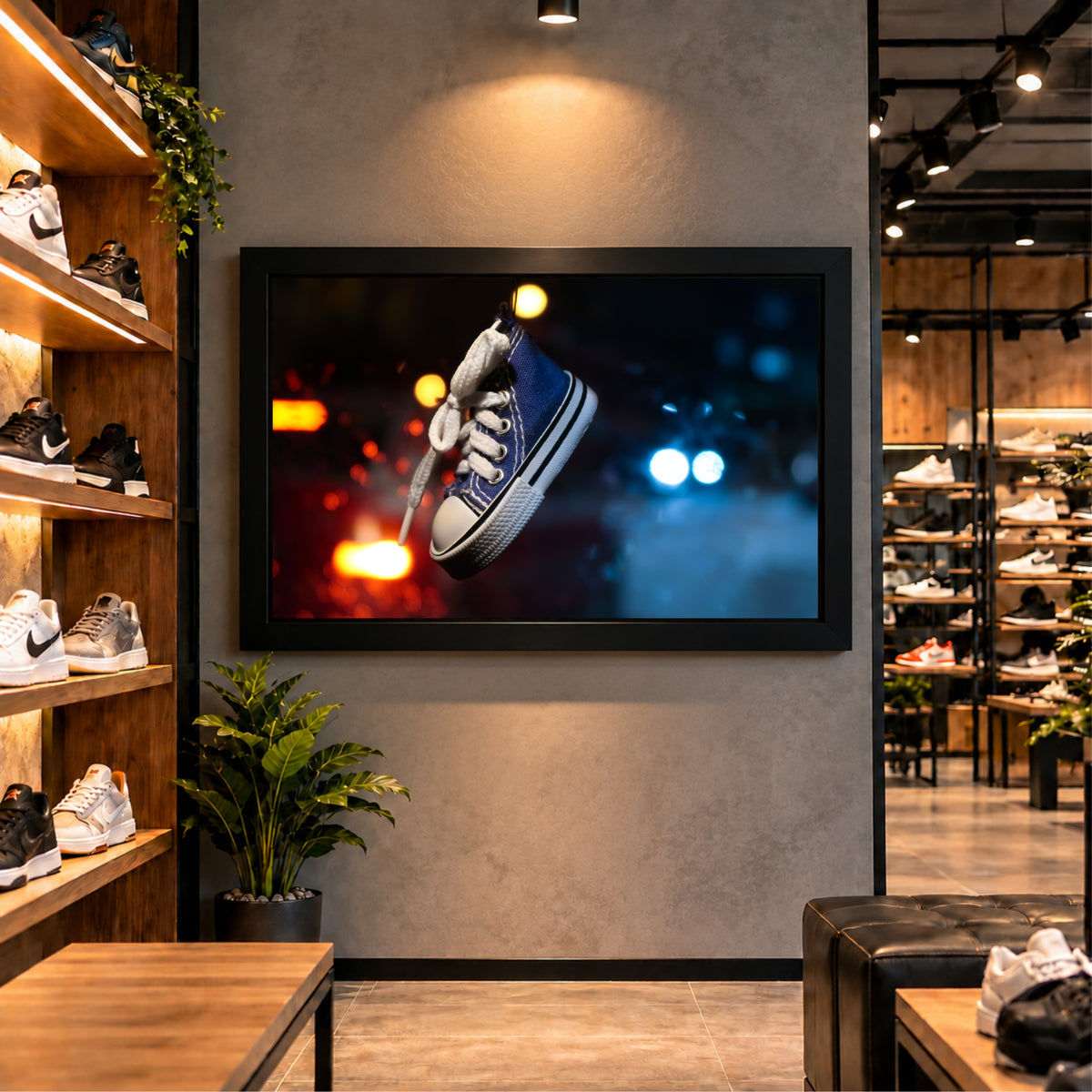 Blue Sneaker Wall Art | Hanging Shoes Artwork | Urban Footwear Decor