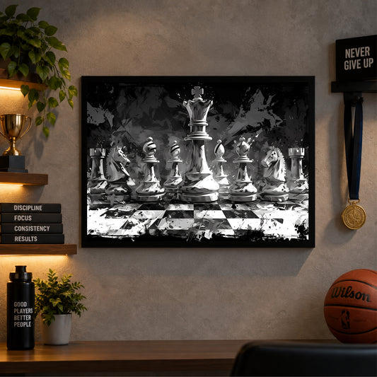 Chess Wall Art | Framed Chess King & Pieces Artwork | Strategy & Mindset Décor