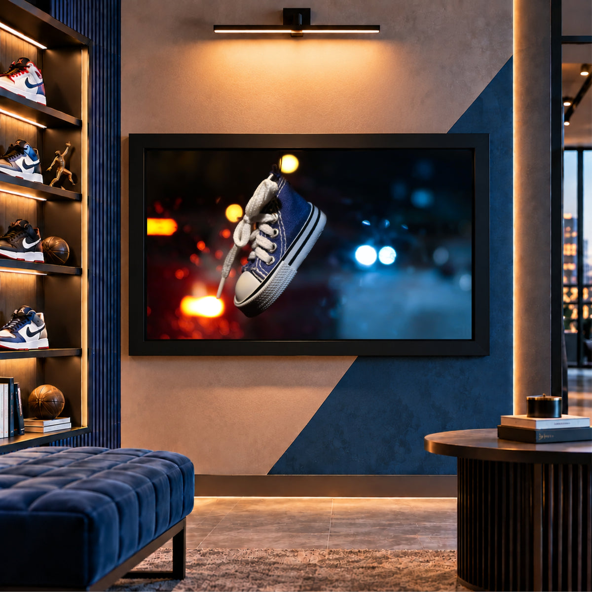 Blue Sneaker Wall Art | Hanging Shoes Artwork | Urban Footwear Decor