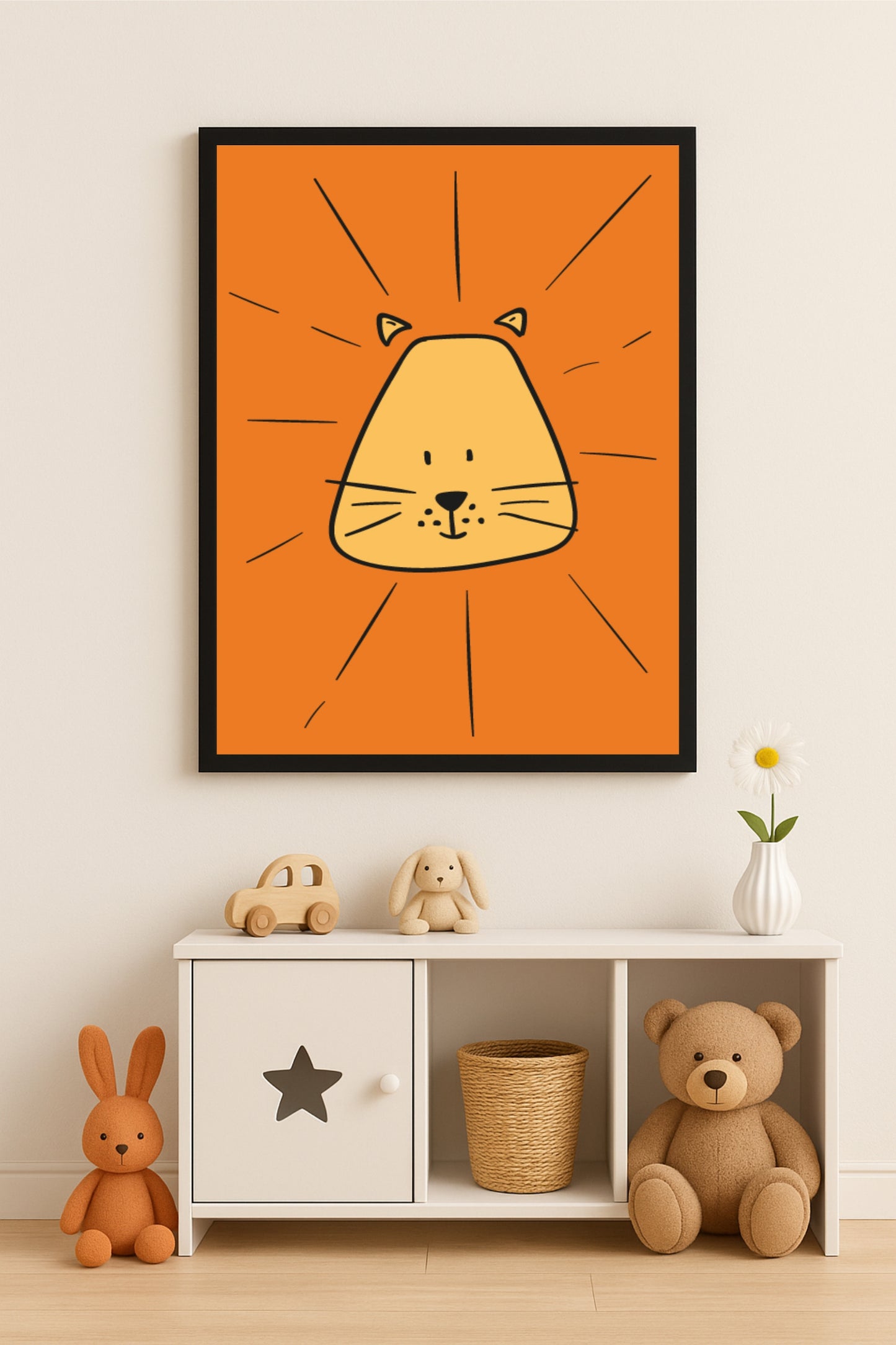 Sunny Lion Wall Frame – Cheerful Animal Art for Kids’ Room Décor 🦁🧡