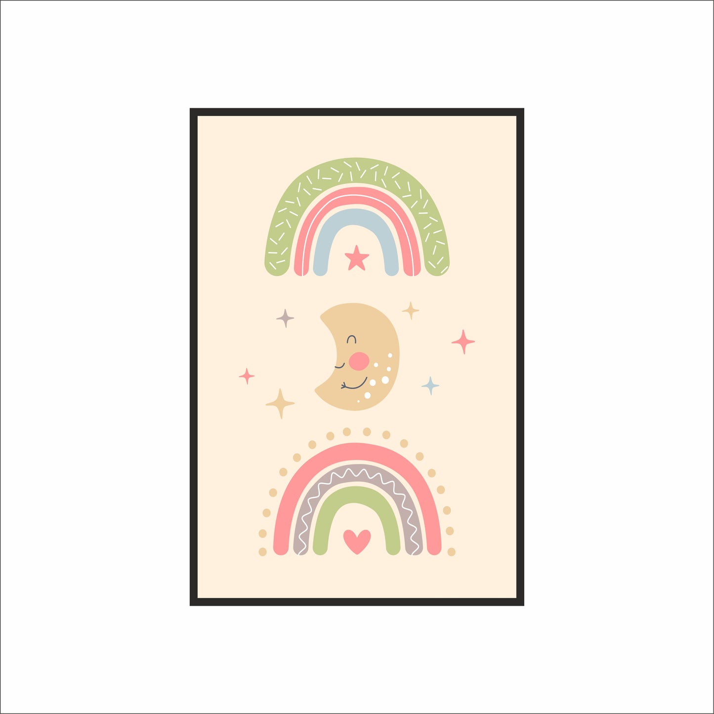 Rainbow & Moon Dream Wall Frame – Cozy & Cute Kids’ Room Décor 🌙🌈💛