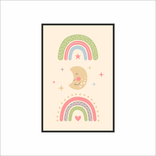Rainbow & Moon Dream Wall Frame – Cozy & Cute Kids’ Room Décor 🌙🌈💛