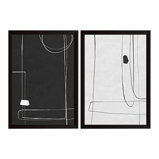 Minimalist Line Art Set of 2 Wall Art | Black & White Abstract Prints