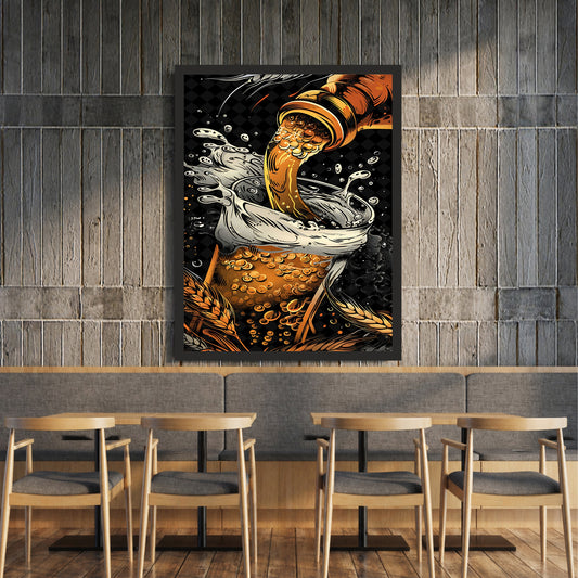 Beer Wall Art | Framed Beer Pour Artwork | Modern Brewery & Pub Décor | Beer Lover Wall Décor
