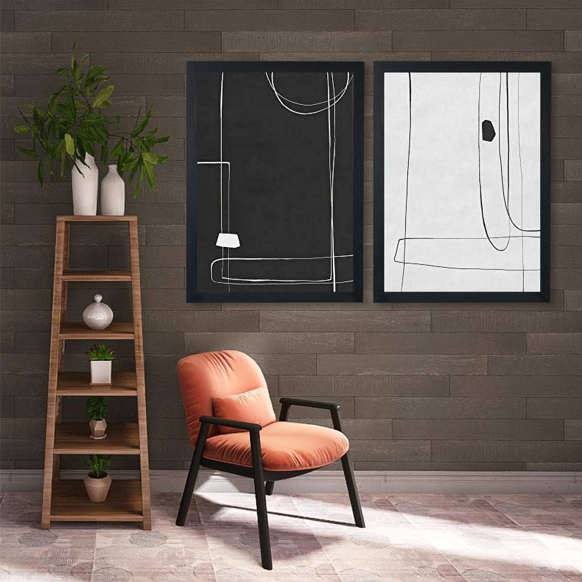 Minimalist Line Art Set of 2 Wall Art | Black & White Abstract Prints