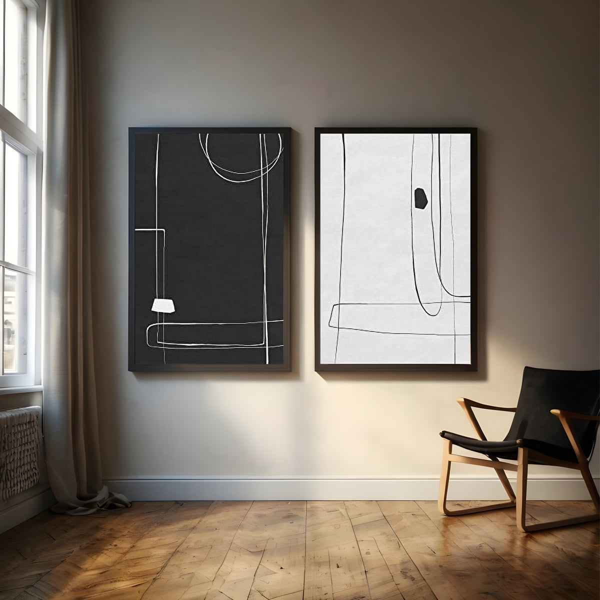 Minimalist Line Art Set of 2 Wall Art | Black & White Abstract Prints